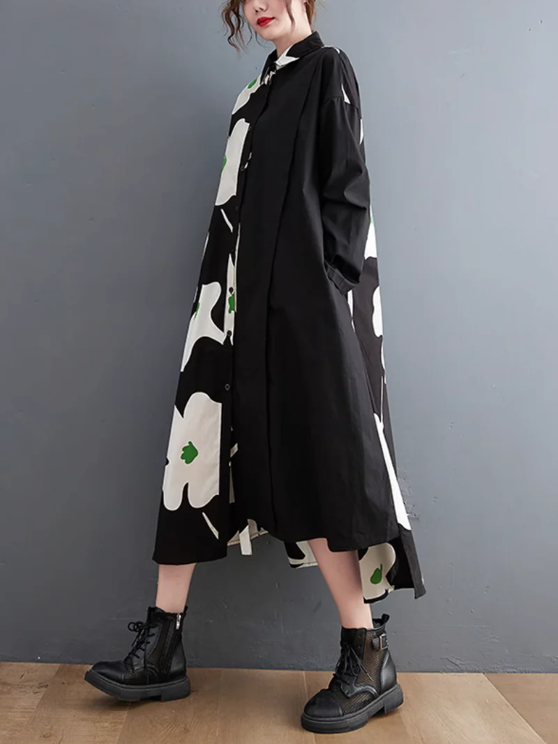 Casual Windbreaker Front Button Mid-length Shirt A-Line Dress - Image 6