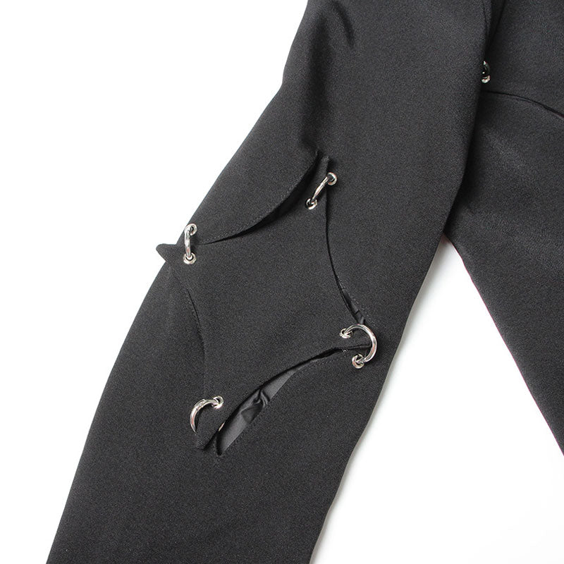Catch The Star Metallic Trim Lapel Collar Shoulder Pad Oversized CutOut Blazer - Image 3