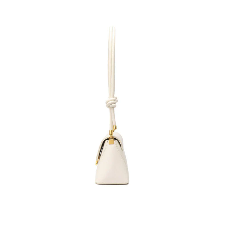 Celebrity Gold Tone Buckled Flap Front Leather Baguette Bag - Beige - Image 2