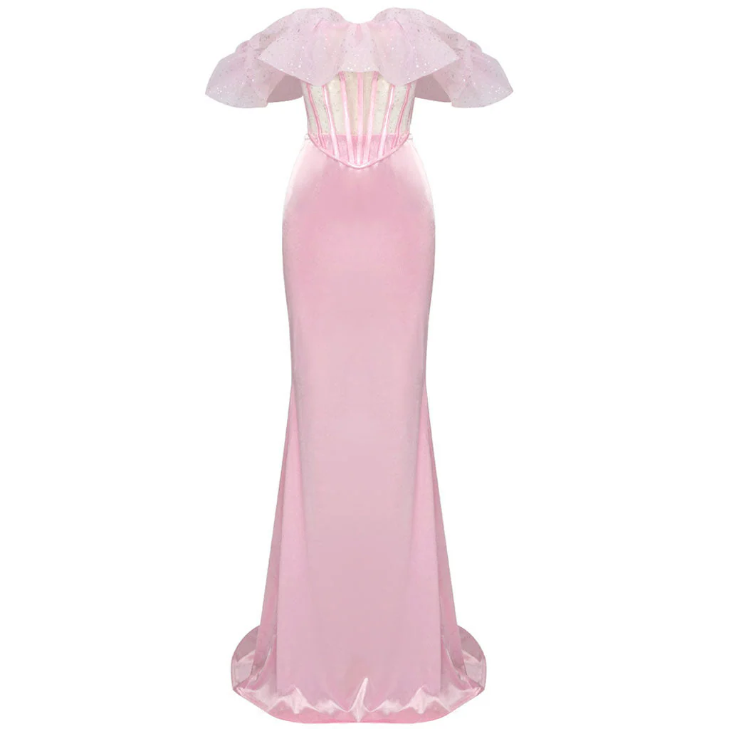 Celebrity Organza Off Shoulder Corset and Satin Maxi Skirt Matching Set - Image 5