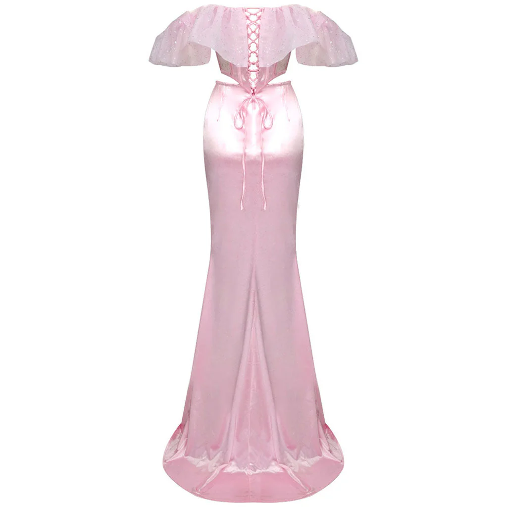 Celebrity Organza Off Shoulder Corset and Satin Maxi Skirt Matching Set - Image 6