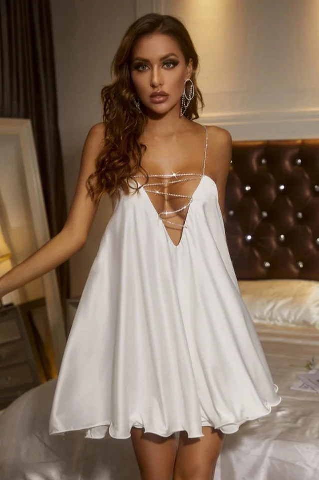 Chain Strap Mini Satin Dress - Image 9