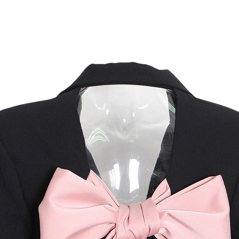 Charismatic Contrast Bow Tie CutOut Back Crystal Single Breasted Fitted Blazer - Image 4