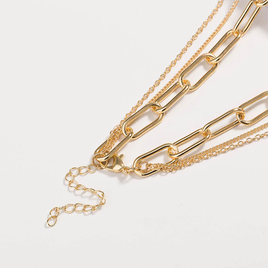 Boho Style Charm Pendant Chain-Link Layered Necklace - Gold - Image 2