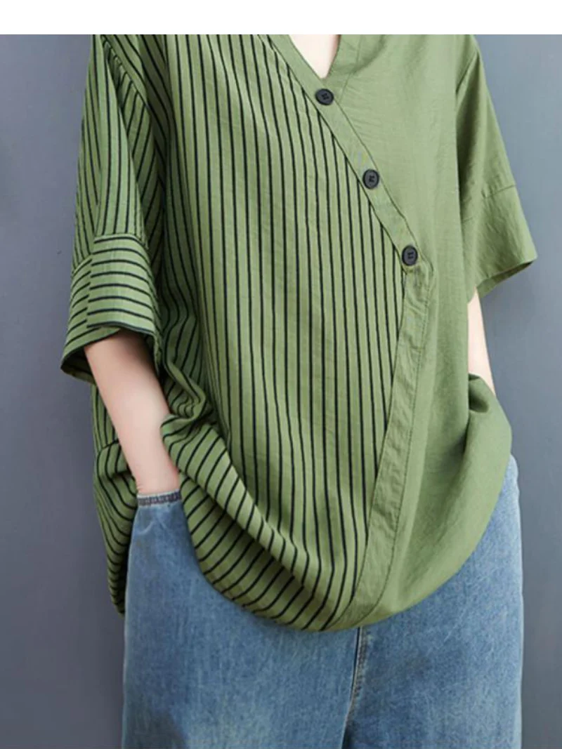 Charming Button-Up Striped Tops - Image 8