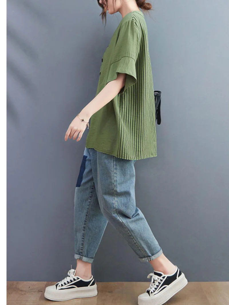 Charming Button-Up Striped Tops - Image 9