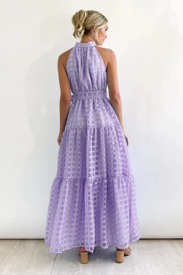 Check Halter Neck Tie Waist Maxi Dress - Image 12