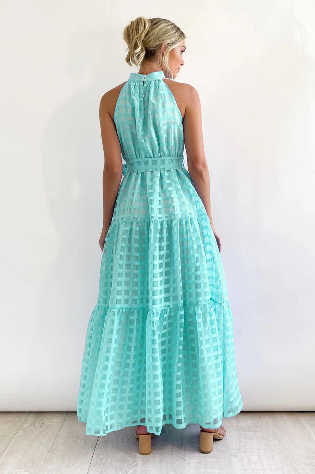 Check Halter Neck Tie Waist Maxi Dress - Image 15