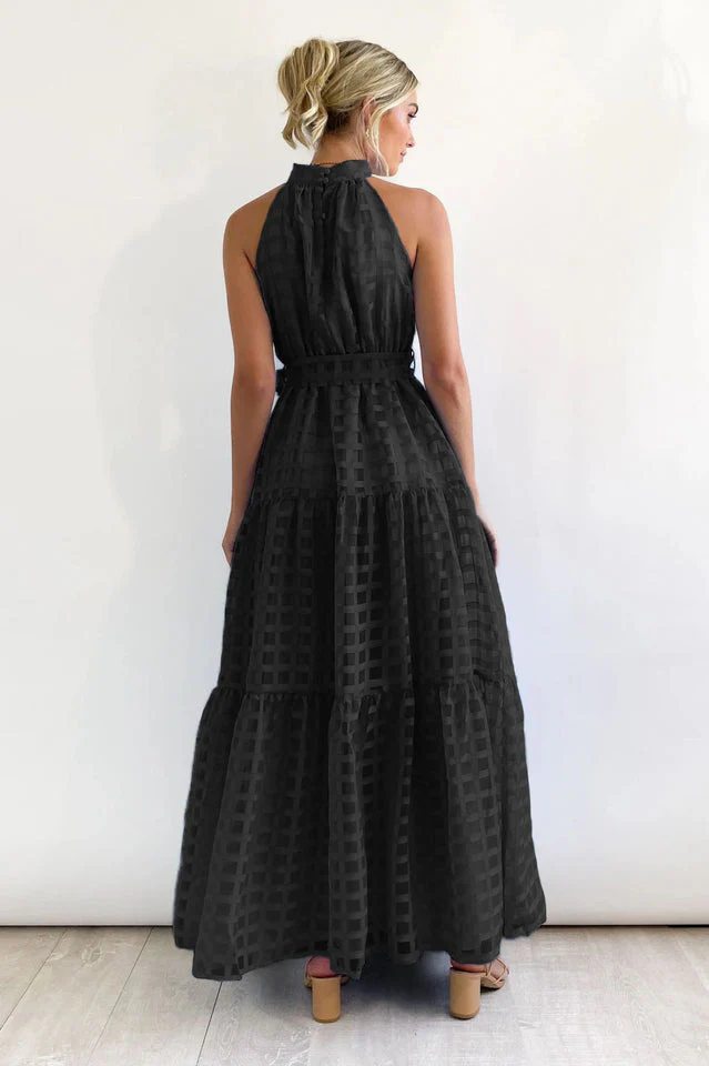 Check Halter Neck Tie Waist Maxi Dress - Image 18