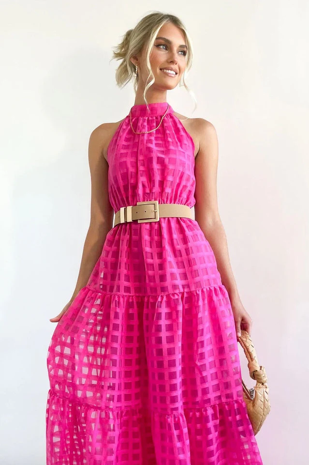 Check Halter Neck Tie Waist Maxi Dress - Image 20