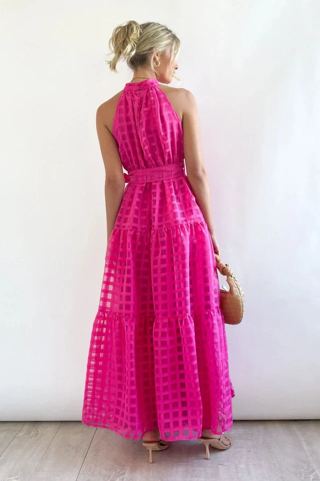 Check Halter Neck Tie Waist Maxi Dress - Image 22
