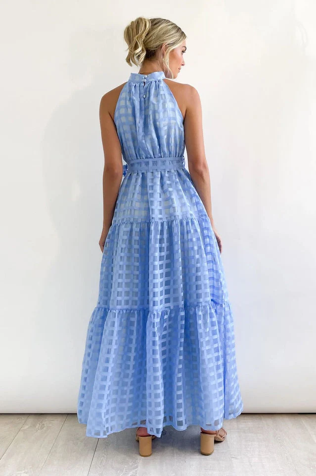 Check Halter Neck Tie Waist Maxi Dress - Image 6