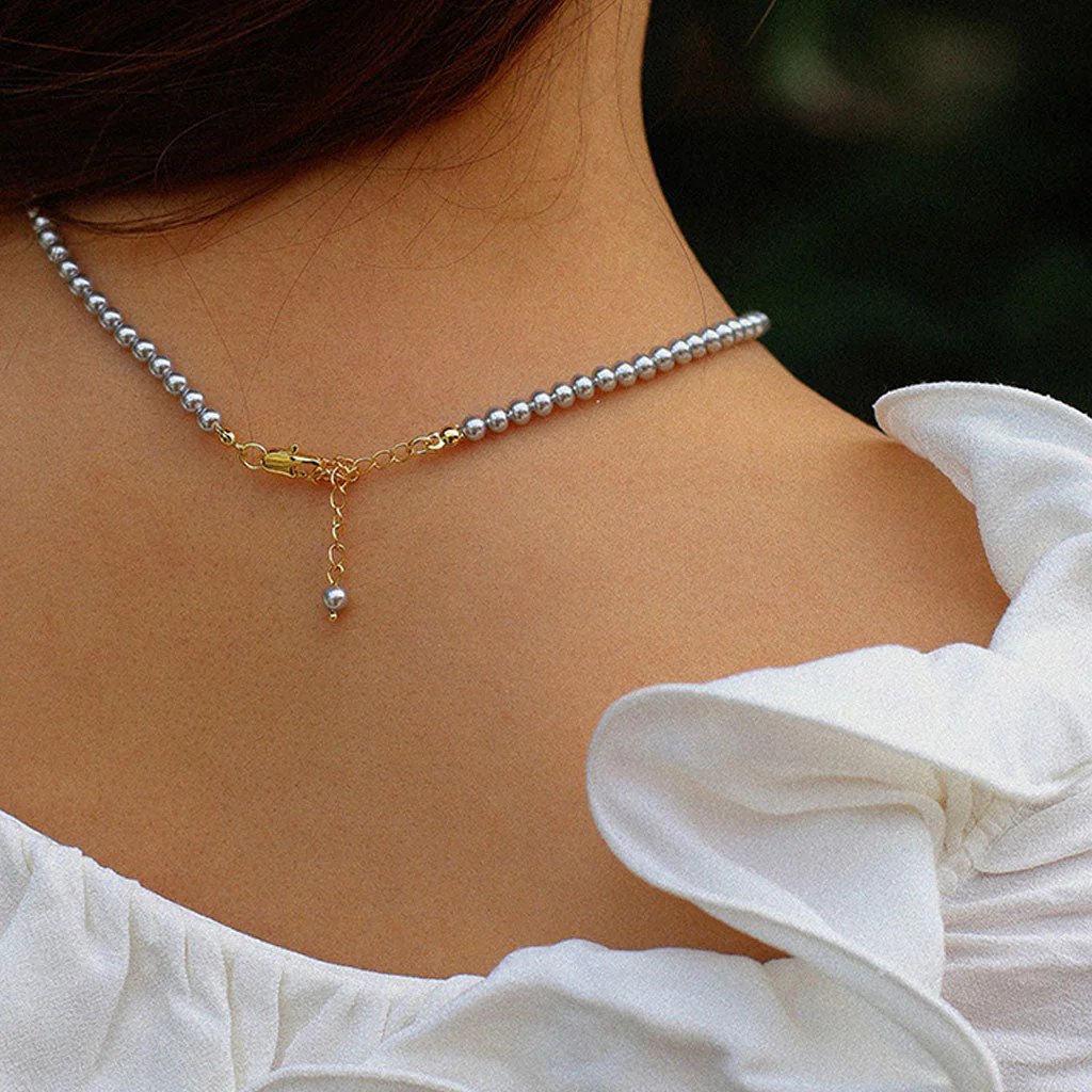 Chic 18K Gold Plated 3MM Crystal Pearl Stackable Bead Choker NeckLace - Image 2
