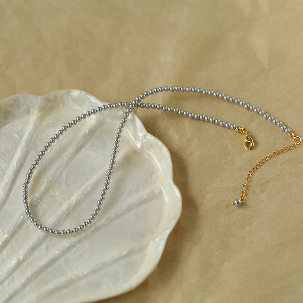 Chic 18K Gold Plated 3MM Crystal Pearl Stackable Bead Choker NeckLace - Image 3