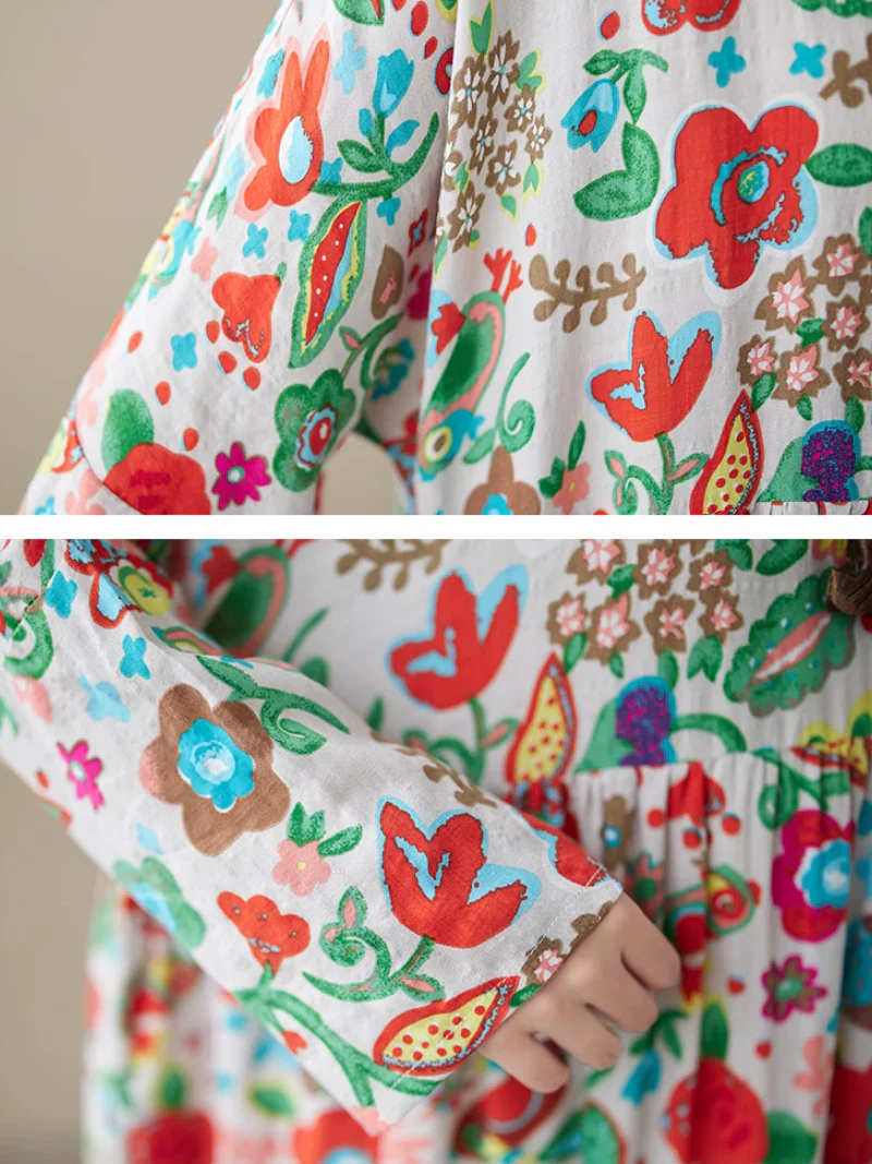 Chic Bohemian Long-sleeved floral Smock Dress - Image 2
