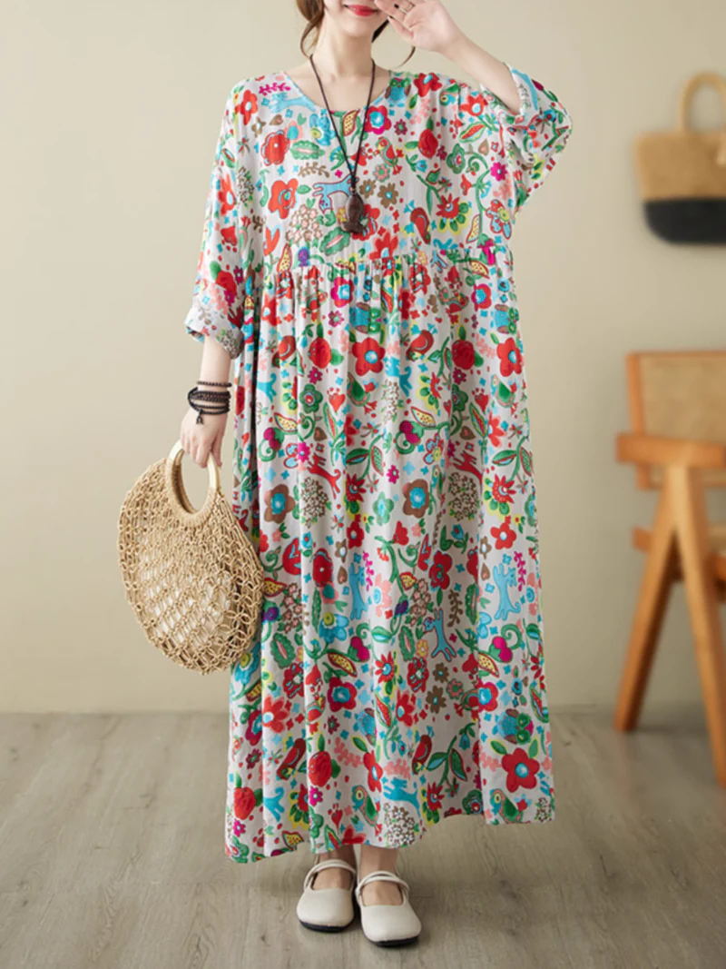 Chic Bohemian Long-sleeved floral Smock Dress - Image 3
