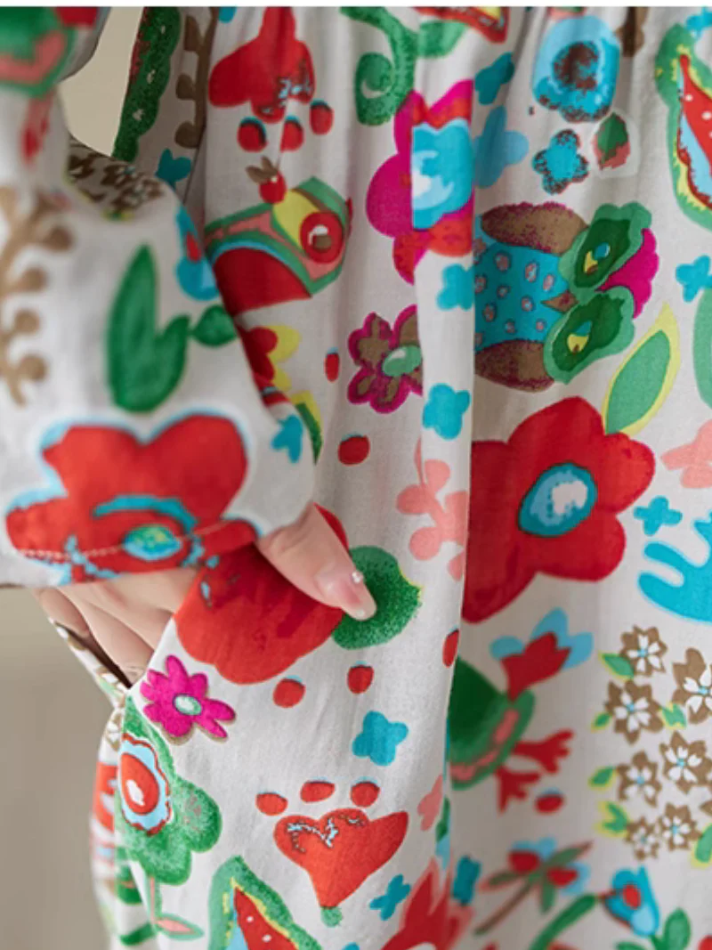 Chic Bohemian Long-sleeved floral Smock Dress - Image 4