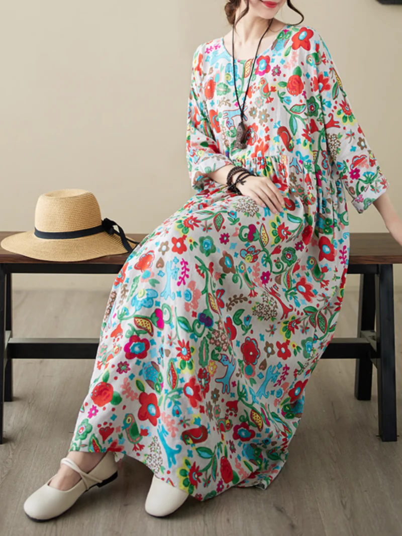 Chic Bohemian Long-sleeved floral Smock Dress - Image 6