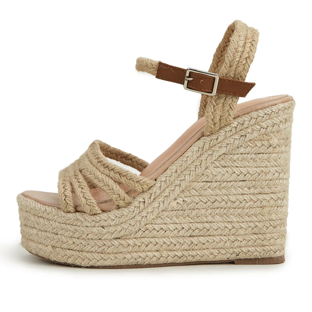 Chic Braided Effect Open Toe Ankle Strap Wedge Espadrilles - Beige - Image 4