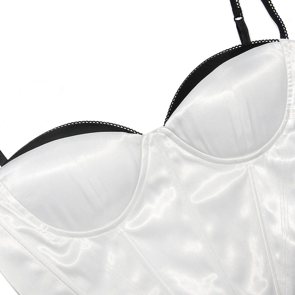 Chic Contrast Layered Satin Sweetheart Neck Cami Cropped Corset Top - Image 3