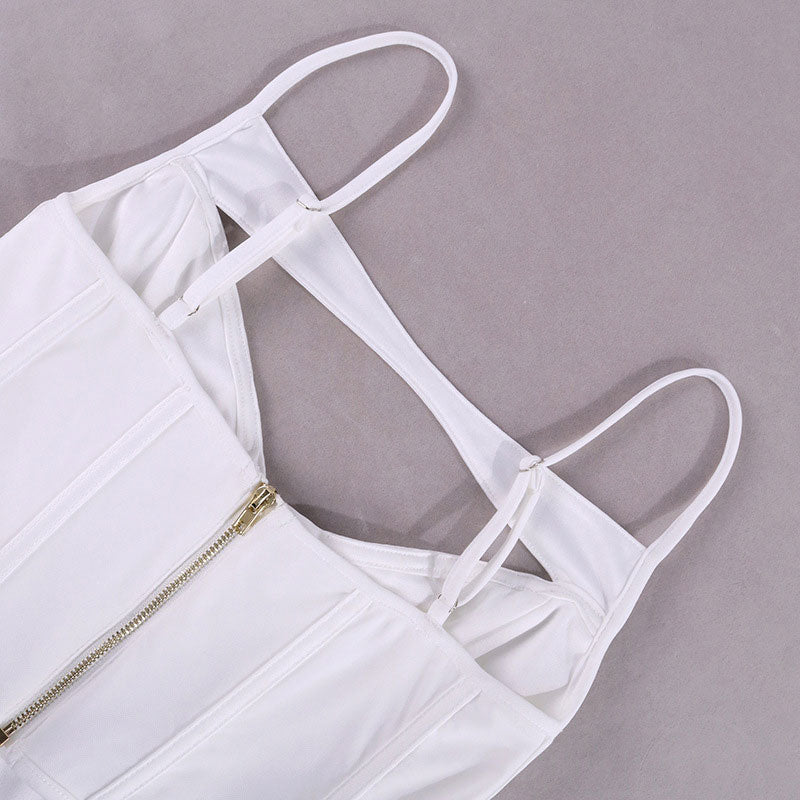 Chic Cut Out Mesh Trim Sleeveless Curved Hem Crop Corset Top - White - Image 4