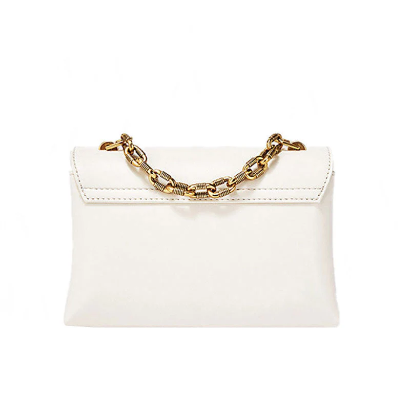 Chic Flap Front Buckled Chunky Chain Trim Crossbody Bag - Beige - Image 2