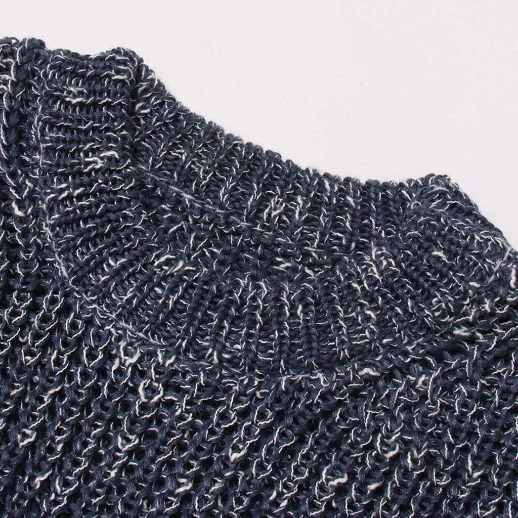 Chic Metal Chain Embellished Distressed Front Marled Knit Pullover Sweater - Blue - Image 6