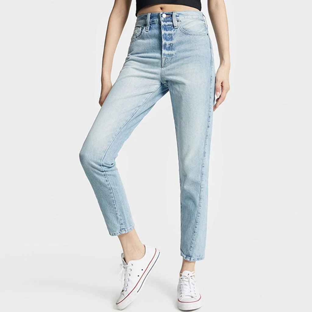 Chic Mid Rise Twisted Seam Button Fly Cropped Skinny Jeans - Blue - Image 2