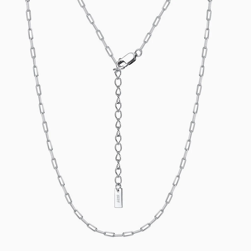 Chic Paper Clip Pure Sterling Silver Polished 4MM Link Chain NeckLace - Image 2