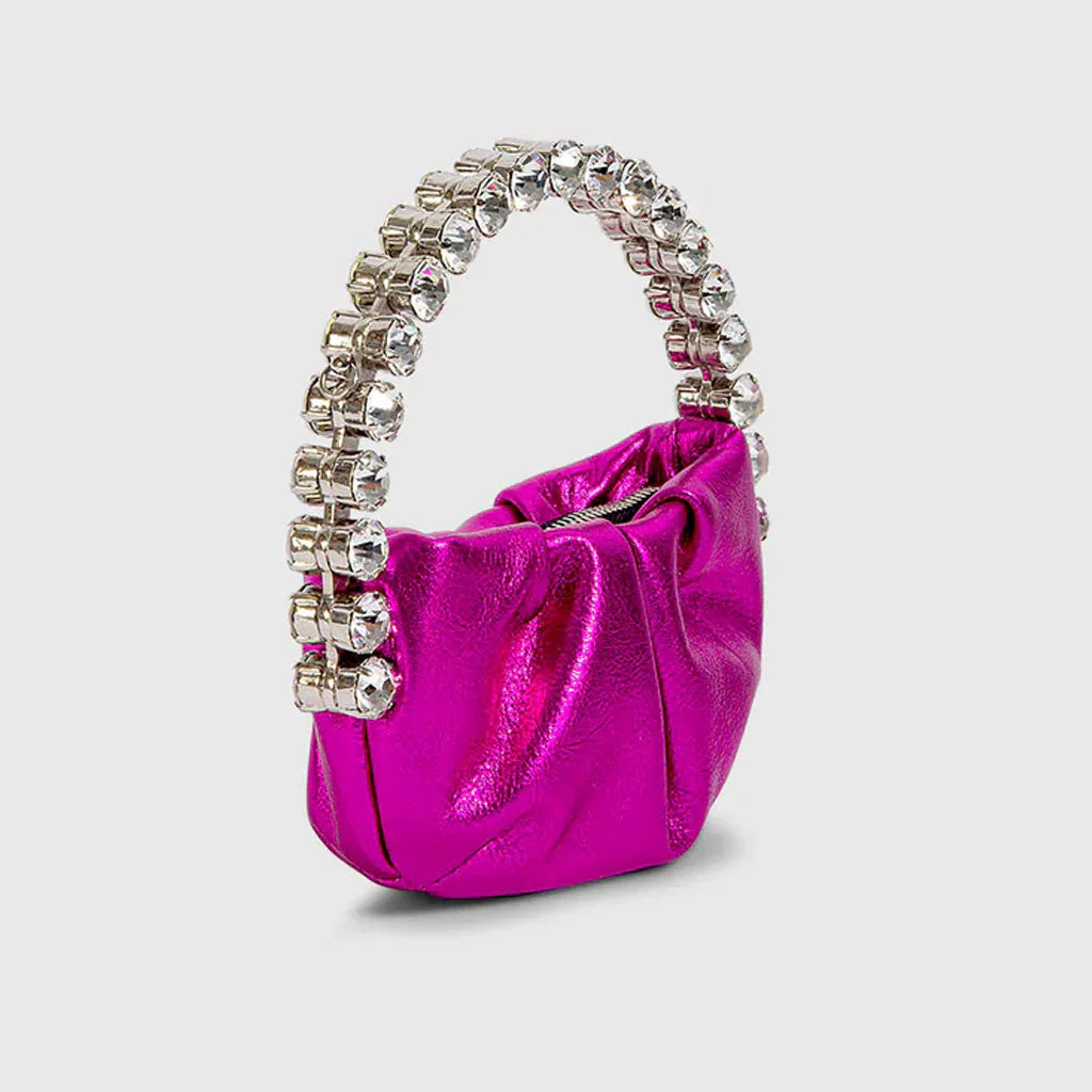 Chic Rhinestone Embellished Gathered Leather Semicircular Mini Clutch - Pink - Image 2