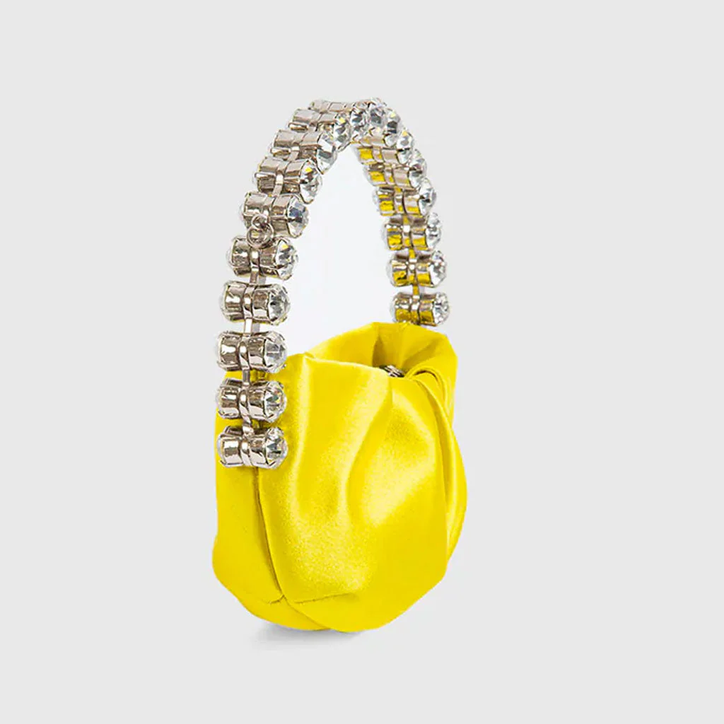 Chic Rhinestone Embellished Gathered Leather Semicircular Mini Clutch - YelLow - Image 2
