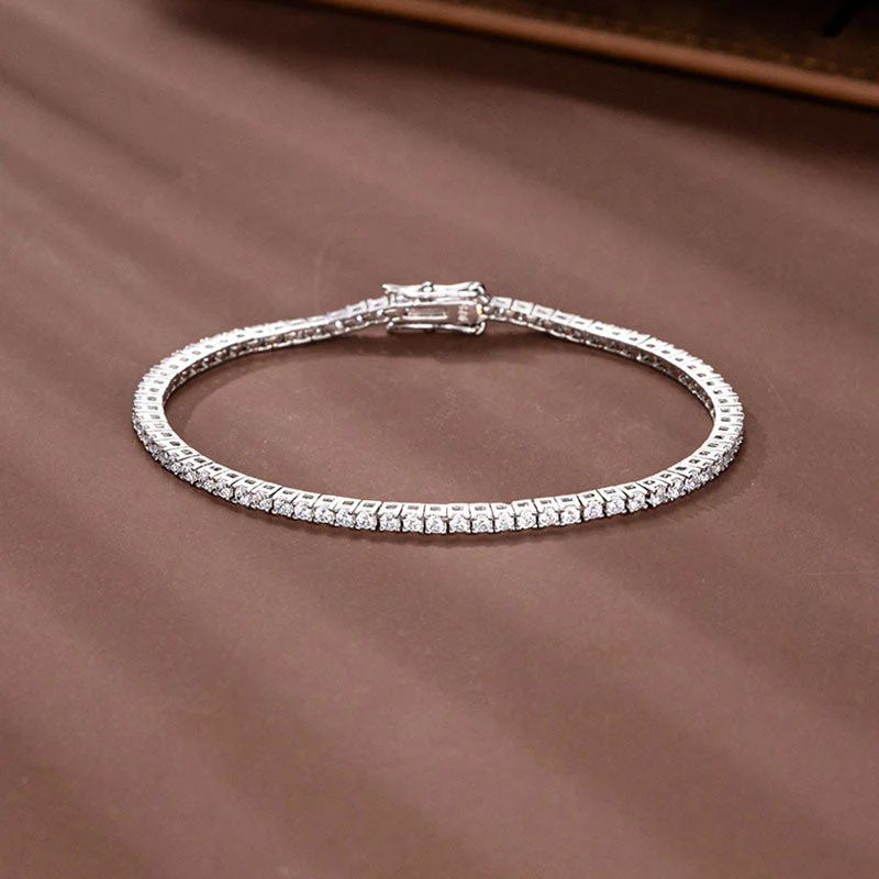 Chic Rhodium Plated Sterling Silver 2MM Cubic Zirconia Tennis Bracelet - Image 2