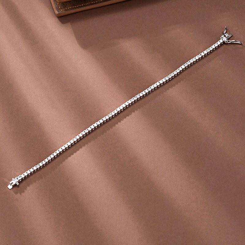 Chic Rhodium Plated Sterling Silver 2MM Cubic Zirconia Tennis Bracelet - Image 3