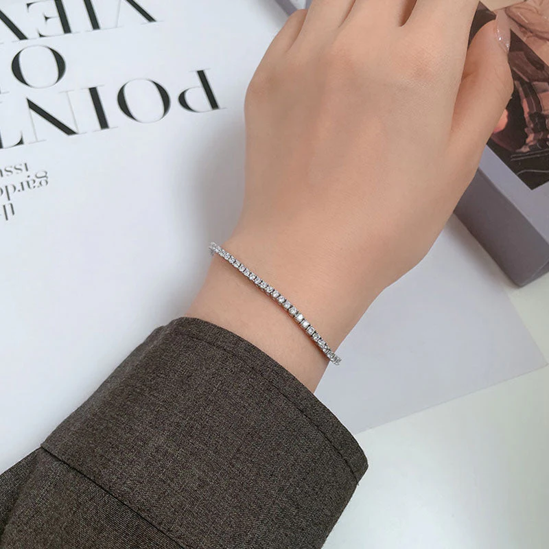 Chic Rhodium Plated Sterling Silver 2MM Cubic Zirconia Tennis Bracelet - Image 5