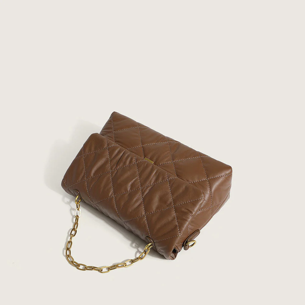 Chic Rhombus Flap Front Buckled Chain Trim Shoulder Bag - Coffee - Image 3