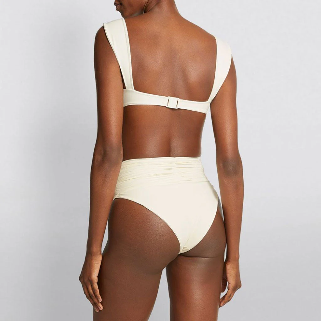 Chic Rosette Applique Ruched Moderate High Waist Sweetheart Bralette Bikini Set - Image 4