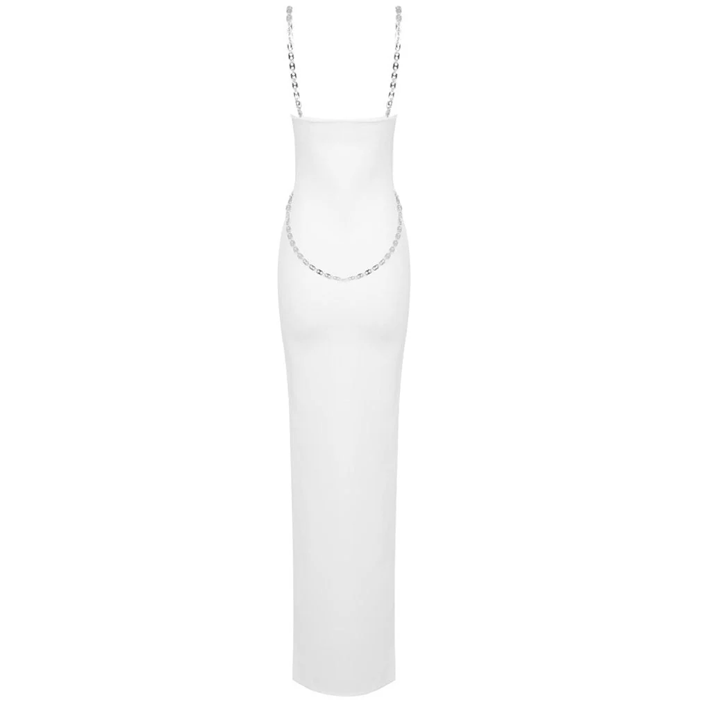 Chic Scoop Neck Chain Sleeveless Side Split Bandage Maxi Evening Dress - Image 2