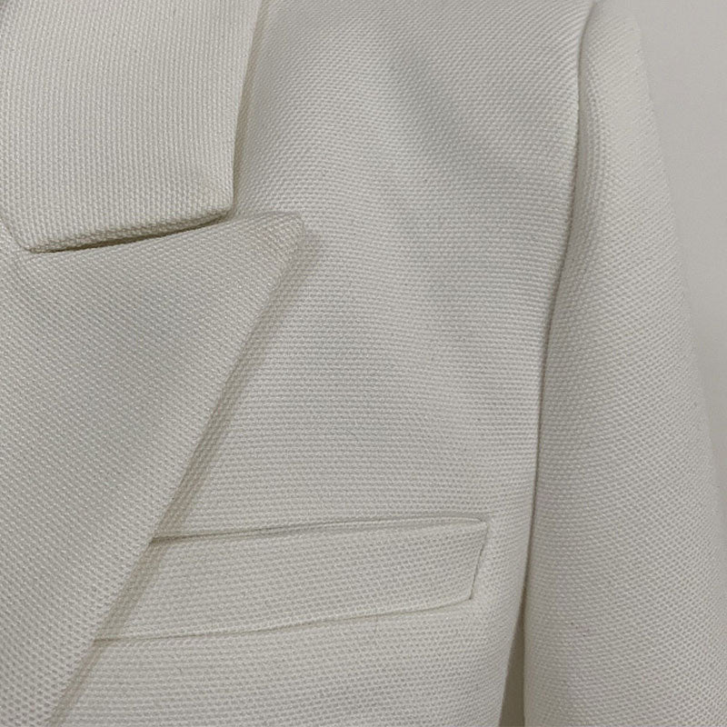 Chic Silver Button Detail Peak Lapel Double Breasted Tailored Blazer - Image 4