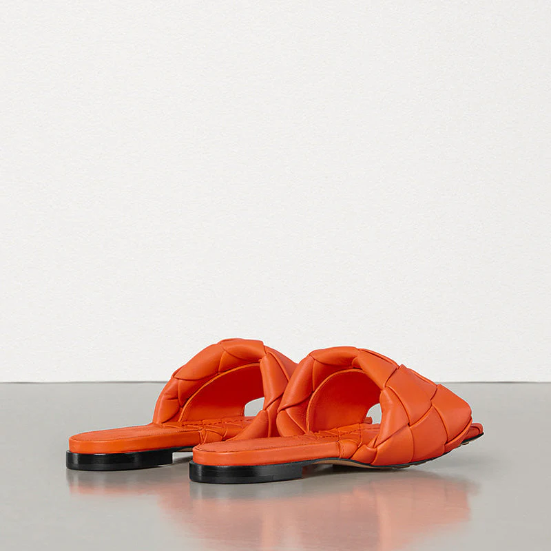 Chic Square Toe Braided Leather Slides - Burnt Orange - Image 3