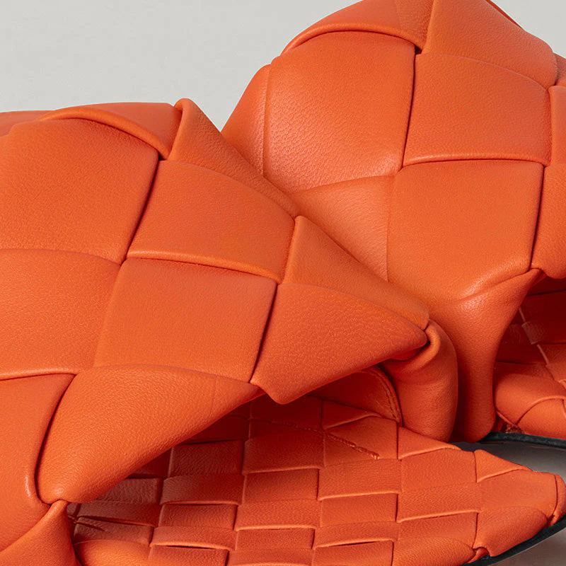 Chic Square Toe Braided Leather Slides - Burnt Orange - Image 4