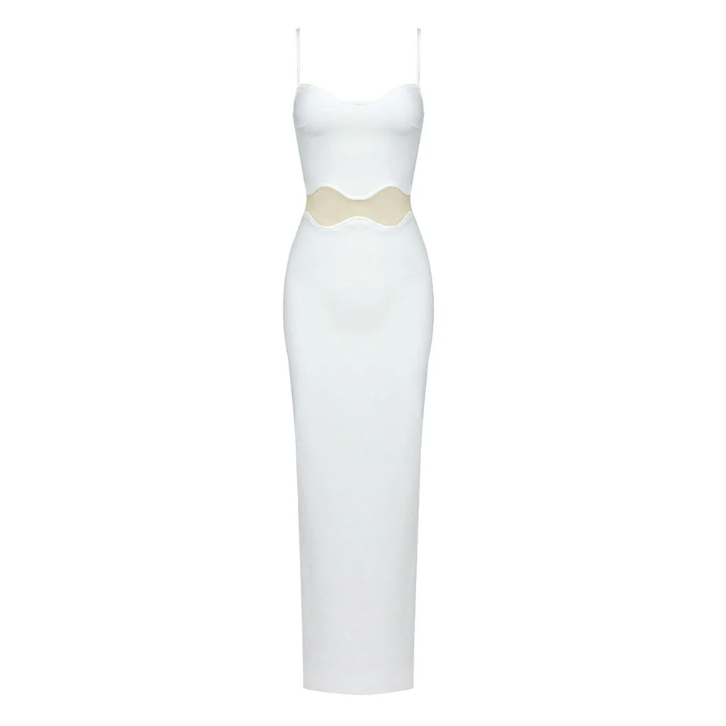 Chic Sweetheart Neck Sheer Mesh Sleeveless High Split Maxi Bandage Evening Dress - Image 3
