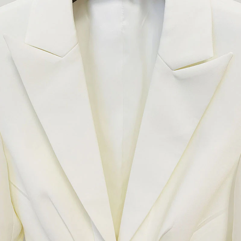 Chic Tie Front Blazer Pleated Zip Embellished Pant Matching Set - White - Image 4