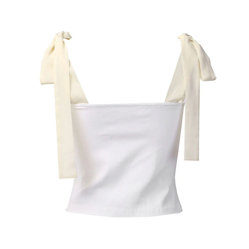 Chic Tie Strap Ruched Balconette Bustier Cropped Top - White - Image 4
