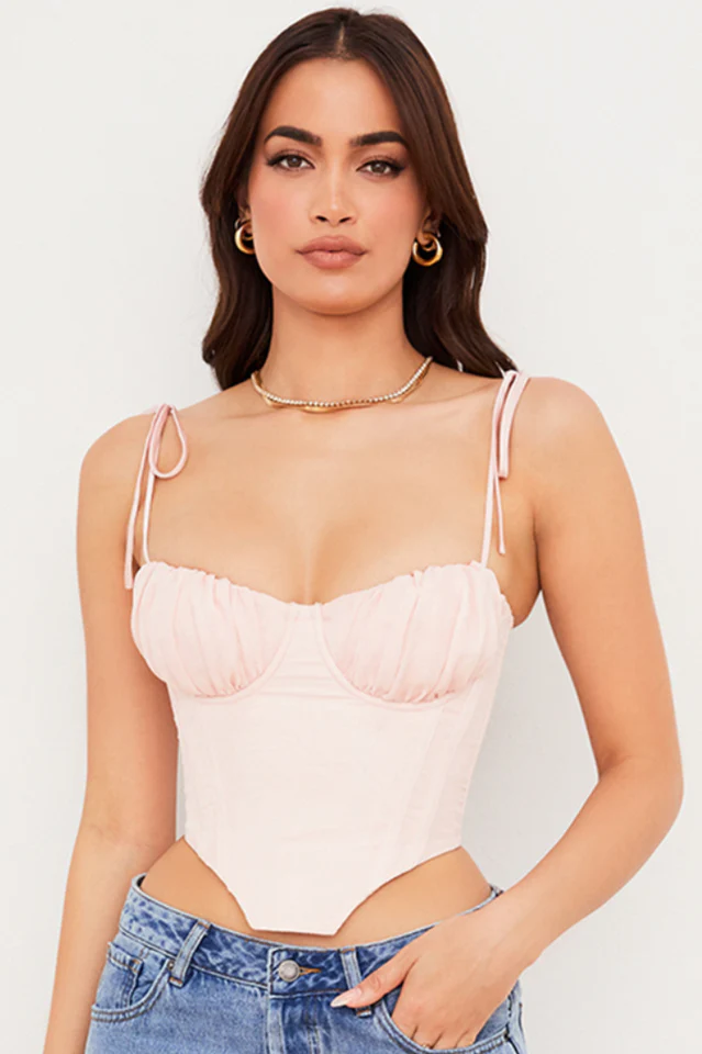 Chiffon Gathered Bust Cropped Corset - Image 4