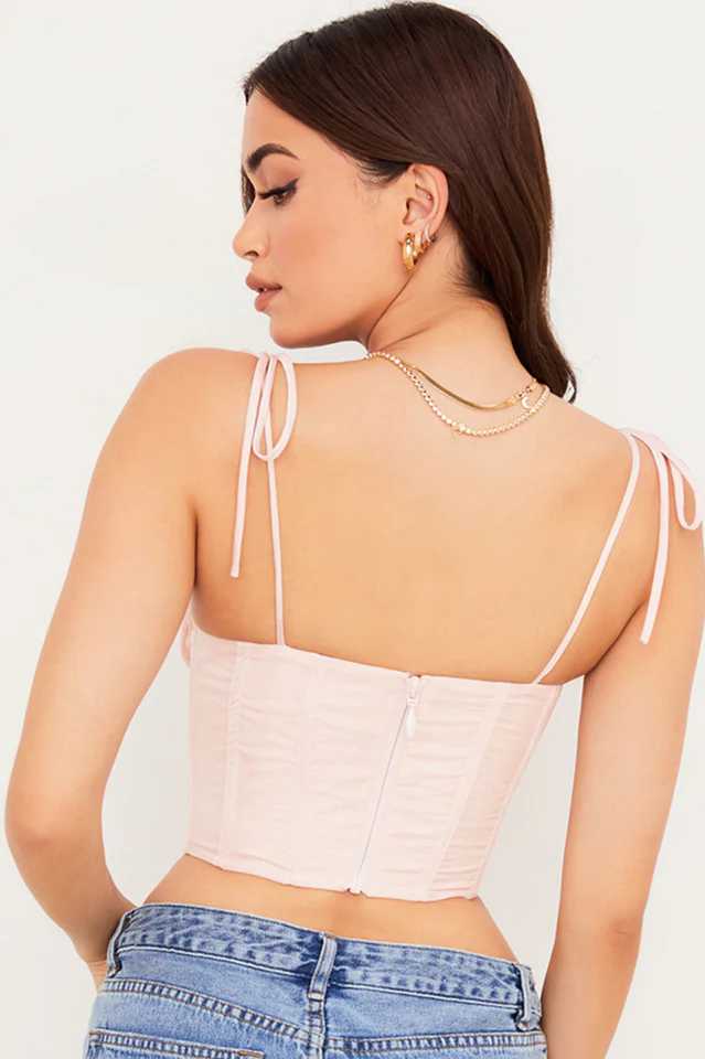 Chiffon Gathered Bust Cropped Corset - Image 6