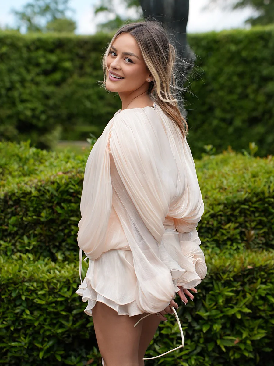 Chiffon lantern sleeve ruffled dress - Image 3