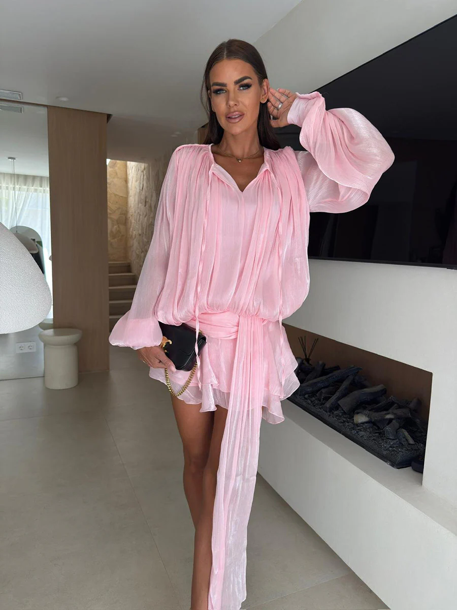 Chiffon lantern sleeve ruffled dress - Image 5