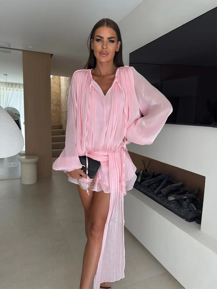 Chiffon lantern sleeve ruffled dress - Image 6