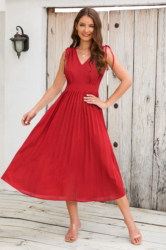 Cinched-Waist Pleated Midi Dress - Image 14