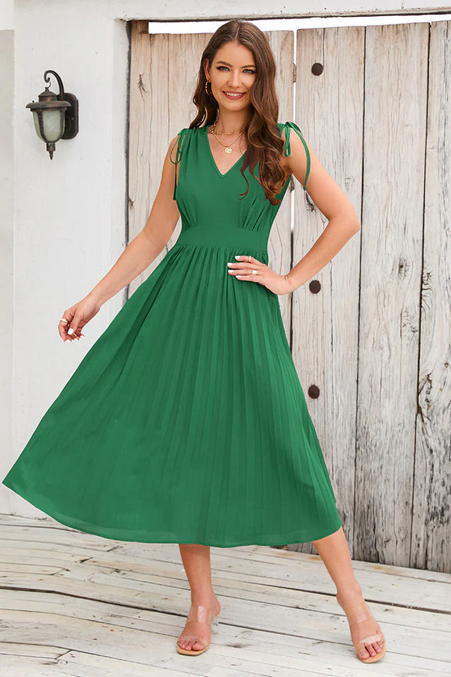 Cinched-Waist Pleated Midi Dress - Image 3